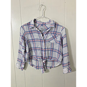 Rails for Girls Button Up Linen Top Size 10 Valerie Rasberry Azure White